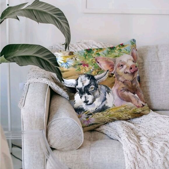 Baby Pig and Goat Pillow Cover - Picture 4 of 5